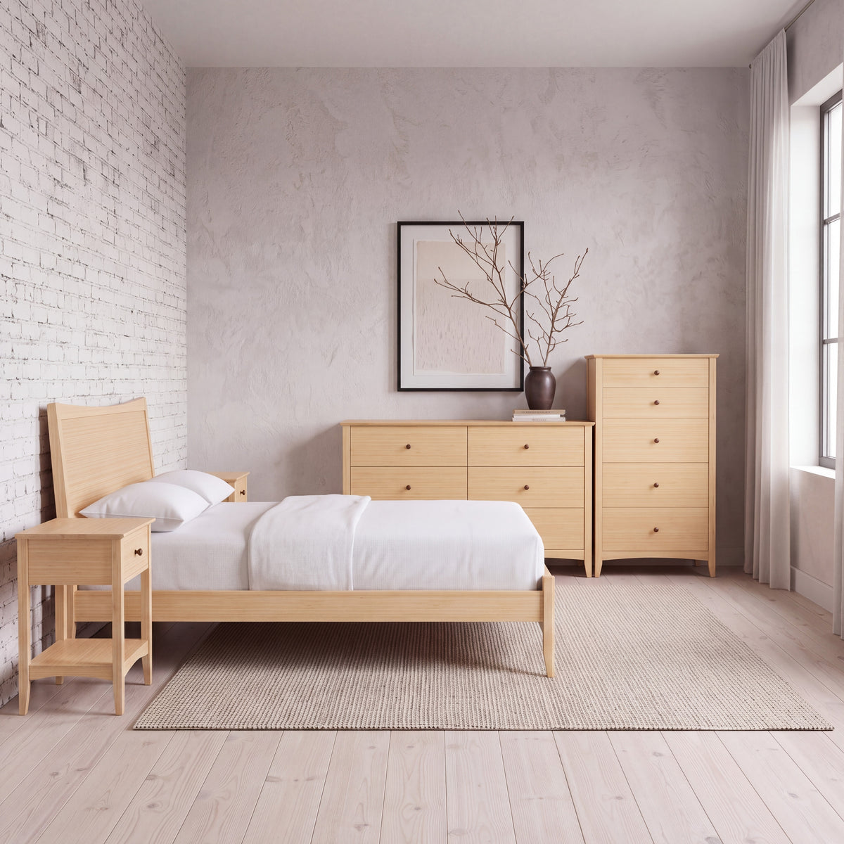 Greenington Willow Platform Bed in Caramelized bamboo, pictured in a bedroom