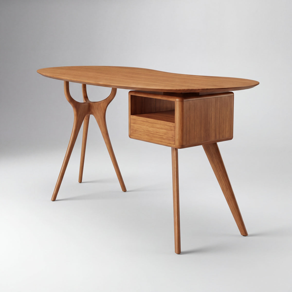 Greenington Wynn Writing Desk in Amber bamboo, studio photo on a plain background