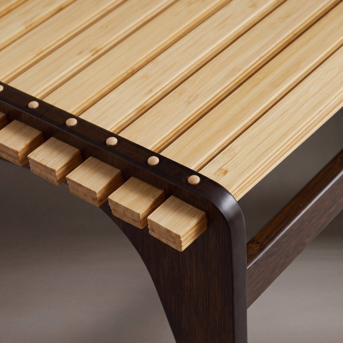 Detail of the frame on the Greenington Zen Lounge Chair in solid bamboo