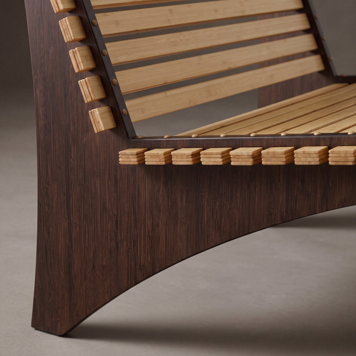 Close-up of the frame on the Greenington Zen Lounge Chair in solid bamboo