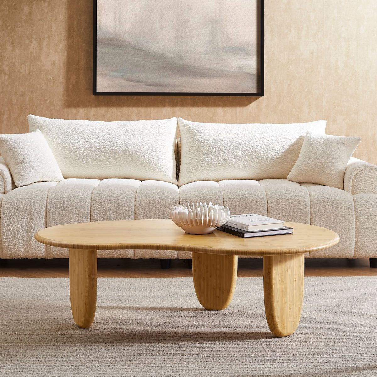 Greenington Zephyr Coffee Table in Wheat bamboo, styled in a living room