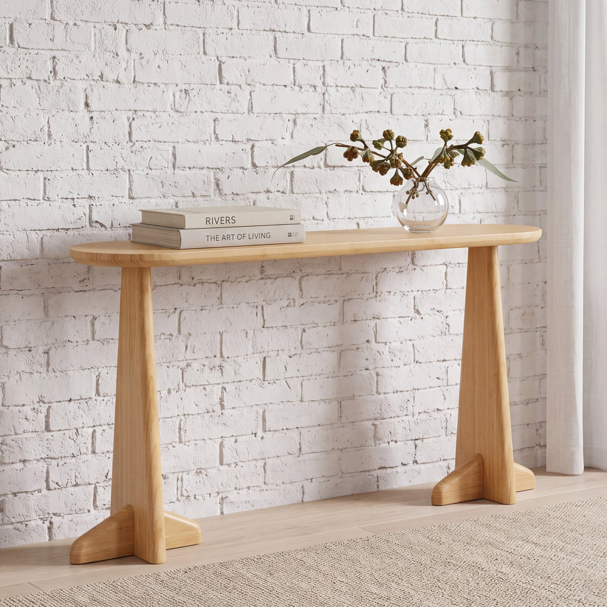 Greenington Zephyr Console Table in Wheat bamboo, styled in a hallway