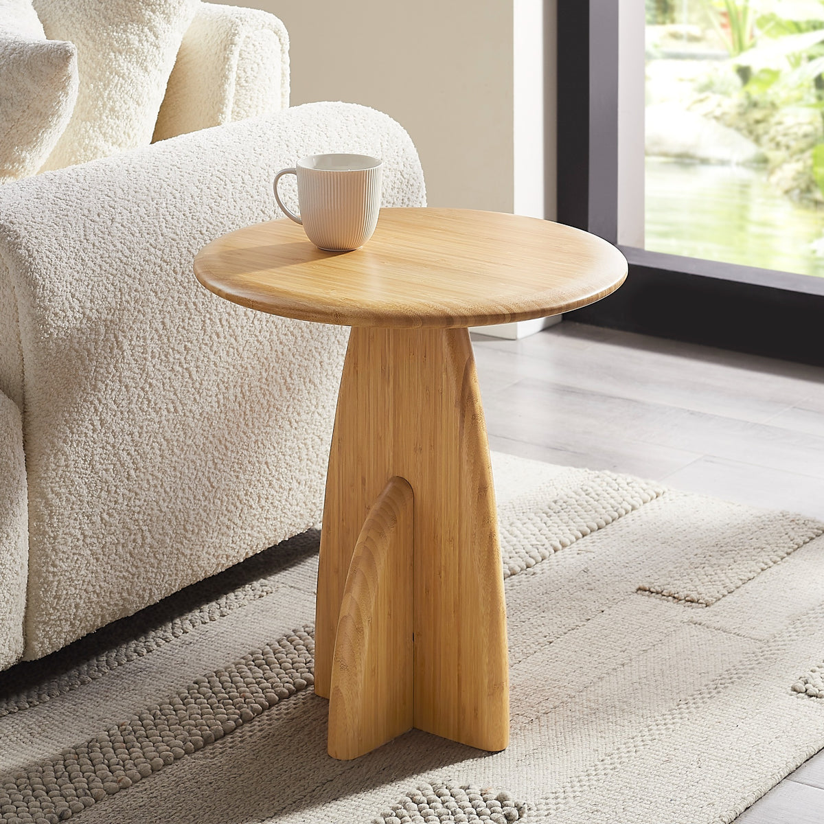 Greenington Zephyr Side Table in Wheat bamboo, styled in a living room