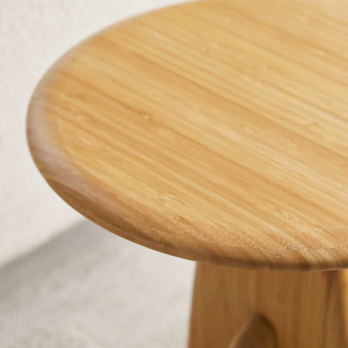 Close-up of the top and bamboo grain on the Greenington Zephyr Side Table in Wheat bamboo