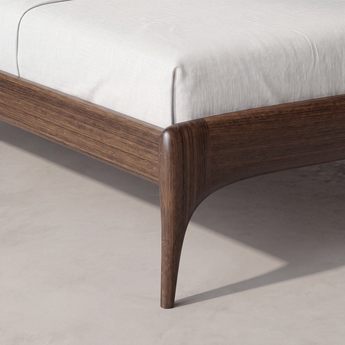 Close-up of the frame on the Greenington Zeva Platform Bed in Black Walnut bamboo