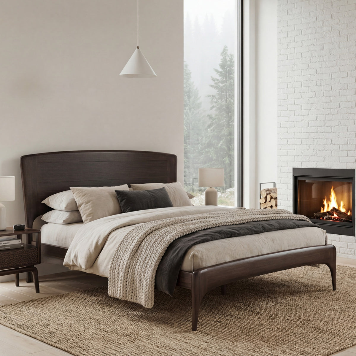 Greenington Zeva Platform Bed in Black Walnut bamboo, in a furnished bedroom