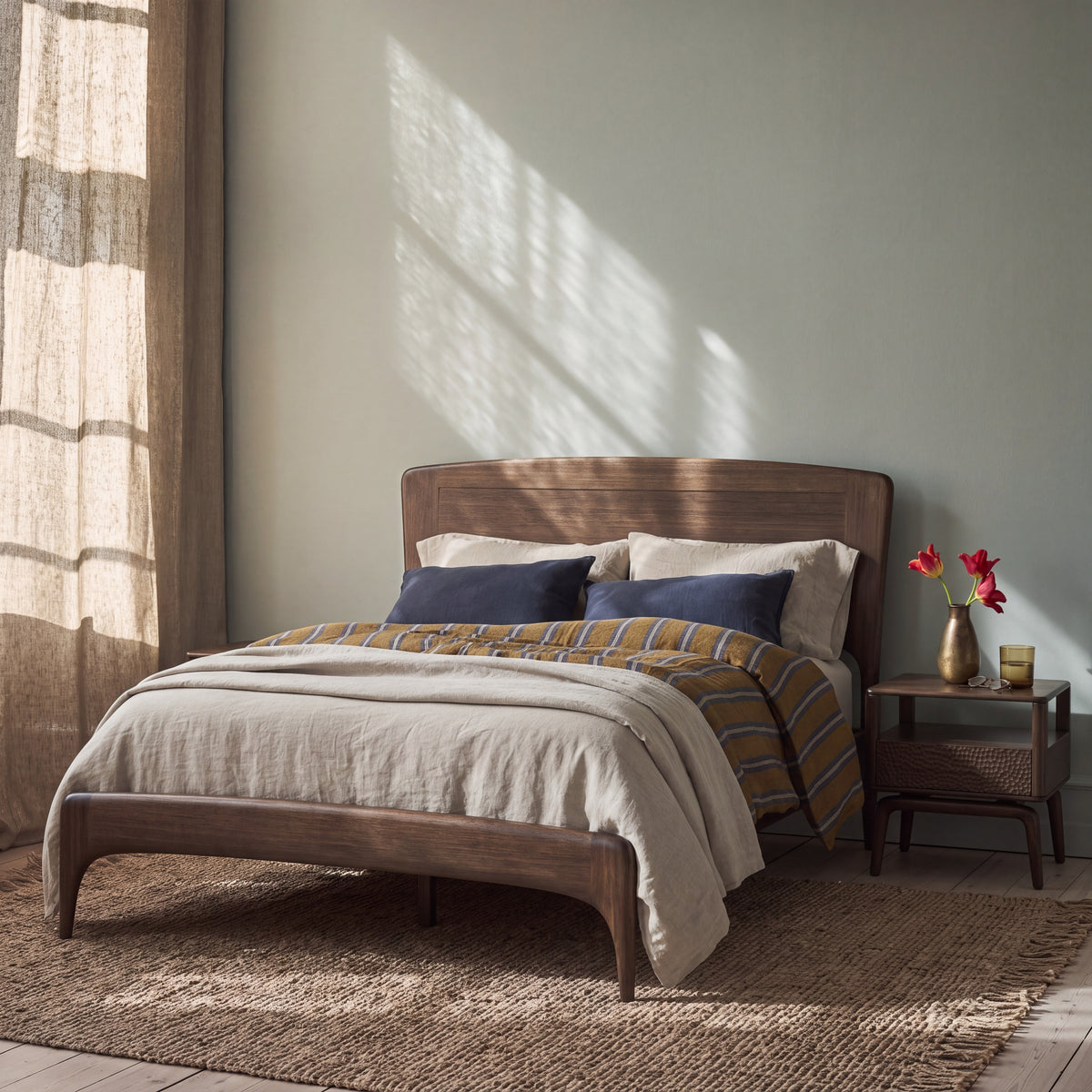 Greenington Zeva Platform Bed in Black Walnut bamboo, in a bedroom setting