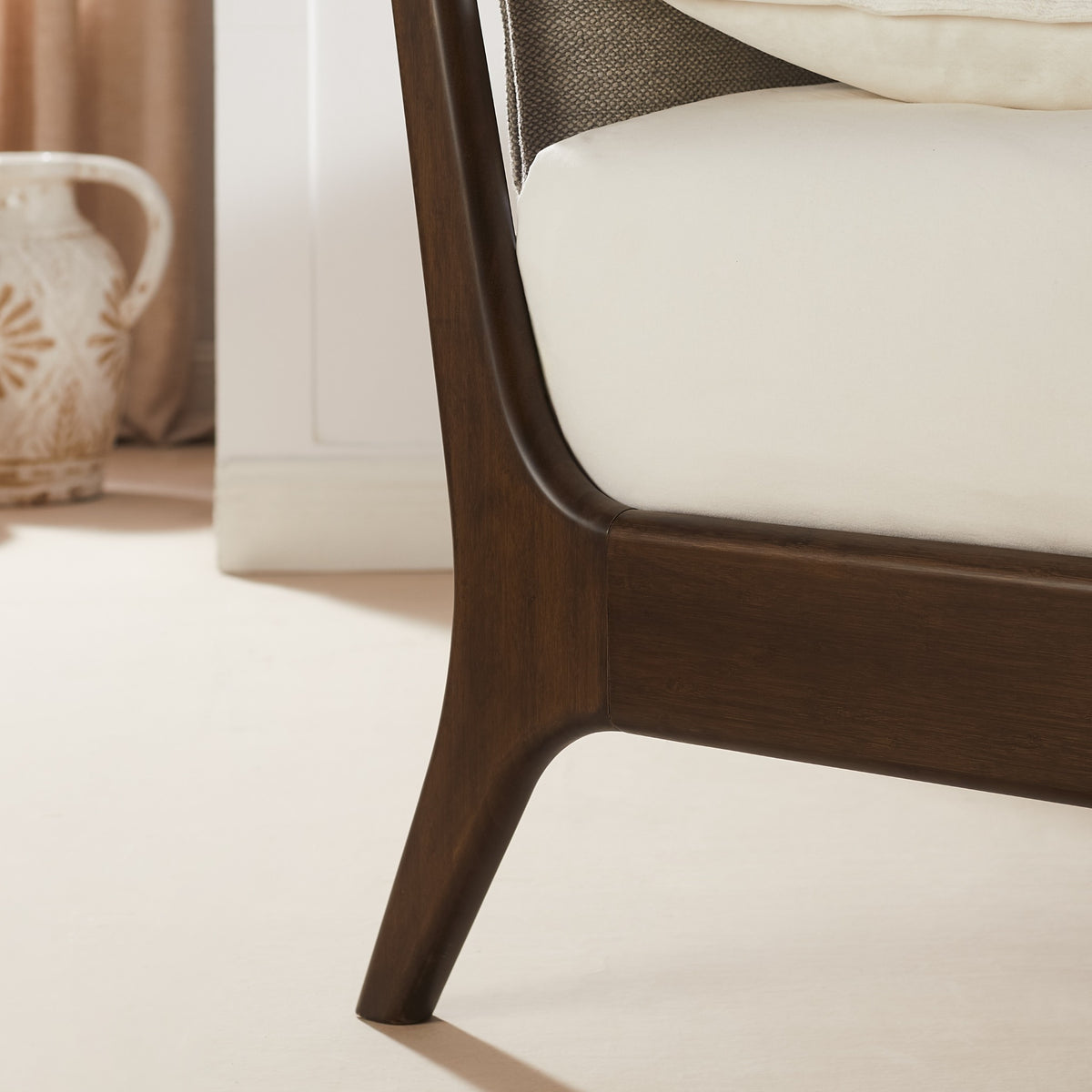 Close-up of the headboard on the Greenington Catalina Platform Bed in Black Walnut bamboo