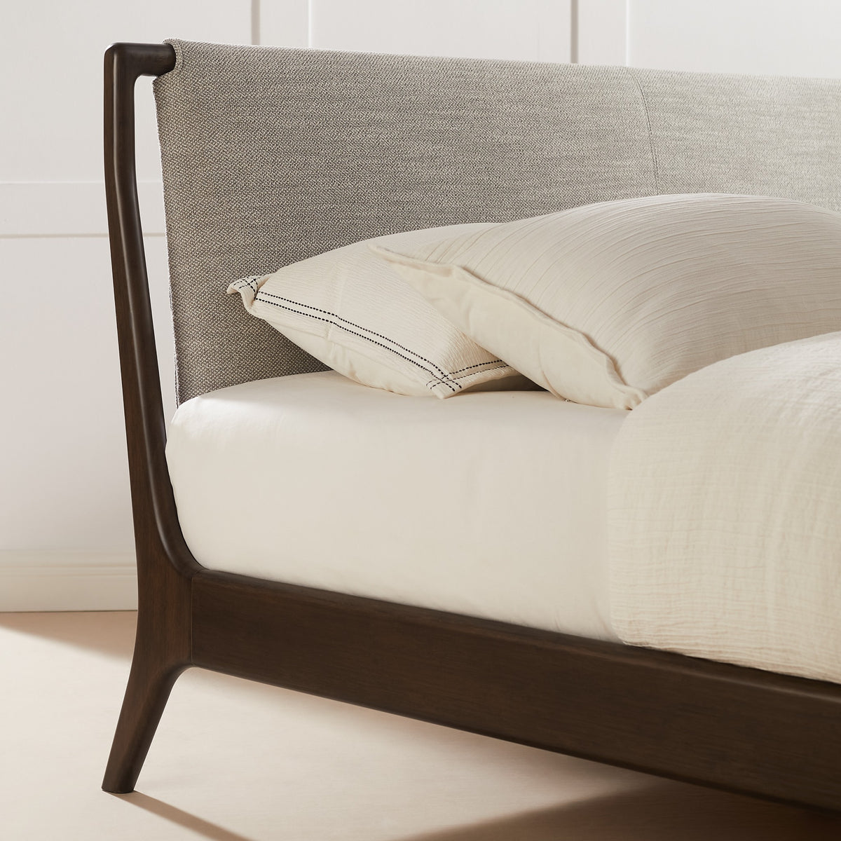Detail of the headboard on the Greenington Catalina Platform Bed in Black Walnut bamboo