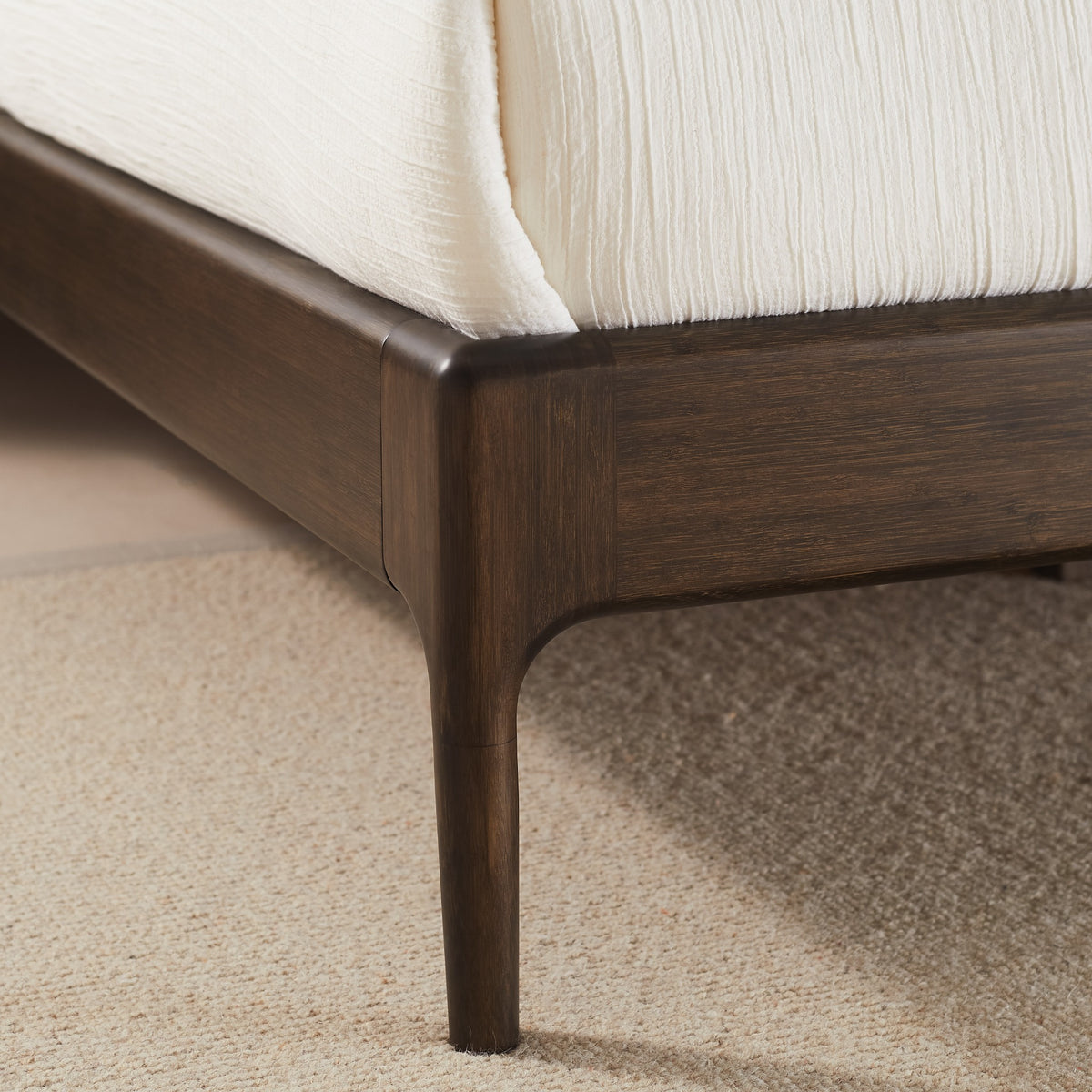 Close-up of the leg on the Greenington Catalina Platform Bed in Black Walnut bamboo