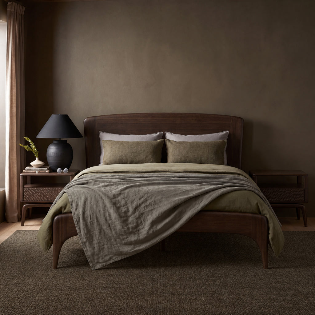 Greenington Zeva Platform Bed in Black Walnut bamboo, shown in a bedroom