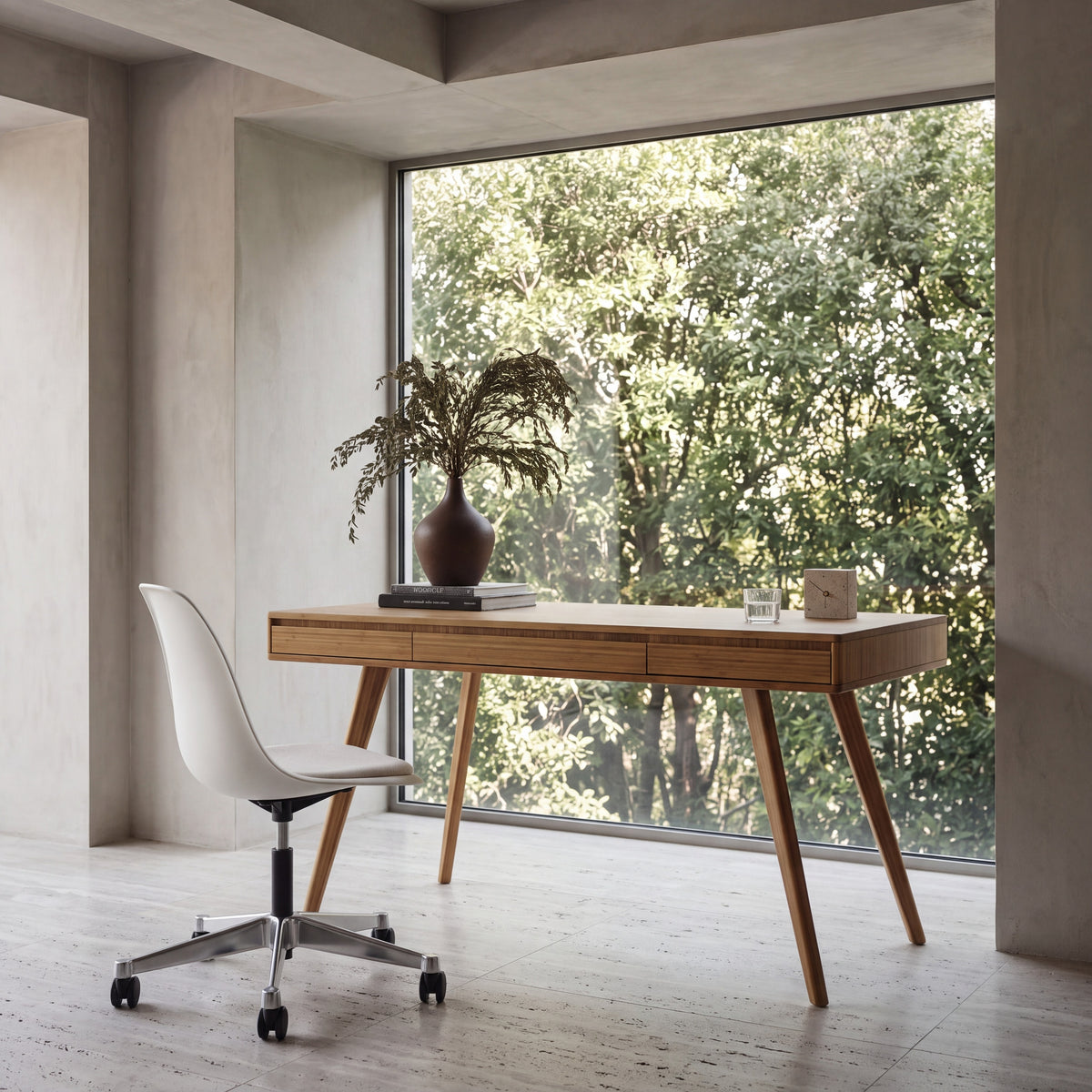 Greenington Currant Writing Desk in Amber bamboo, shown in a home office