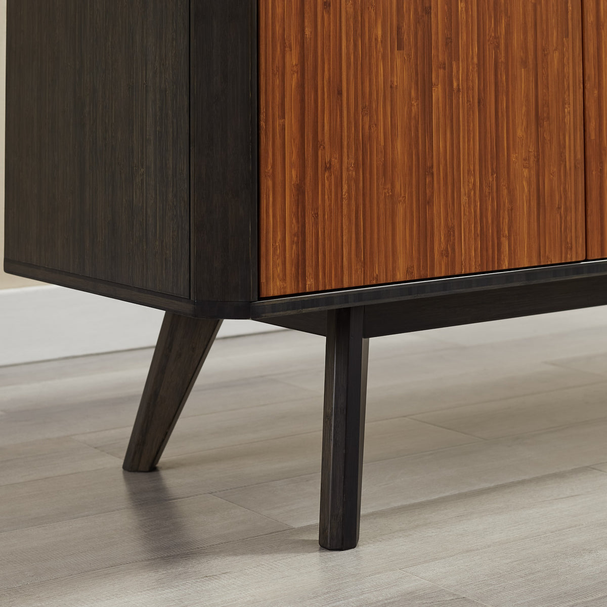 Close-up of the leg on the Greenington Sonoma Sideboard/Media/Credenza in Amber and Caviar bamboo