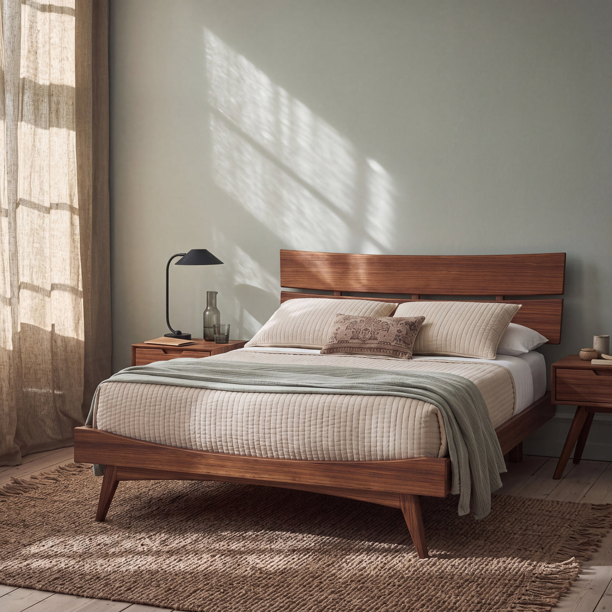 Greenington Summit Platform Bed in Amber bamboo, styled in a bedroom