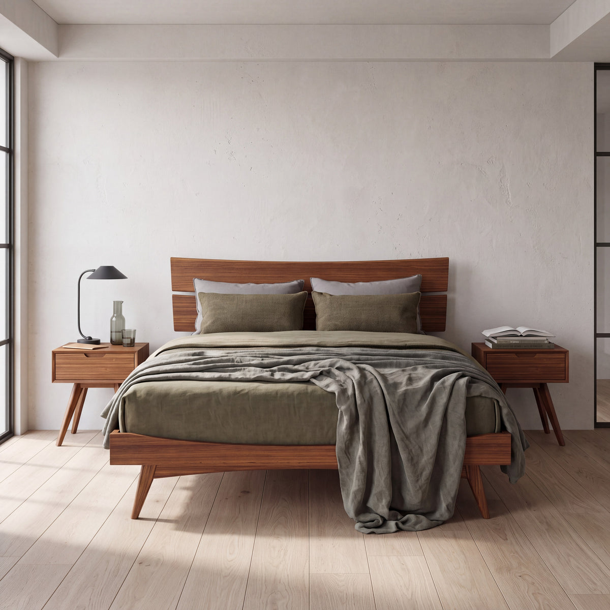 Greenington Summit Platform Bed in Amber bamboo, in a bedroom setting