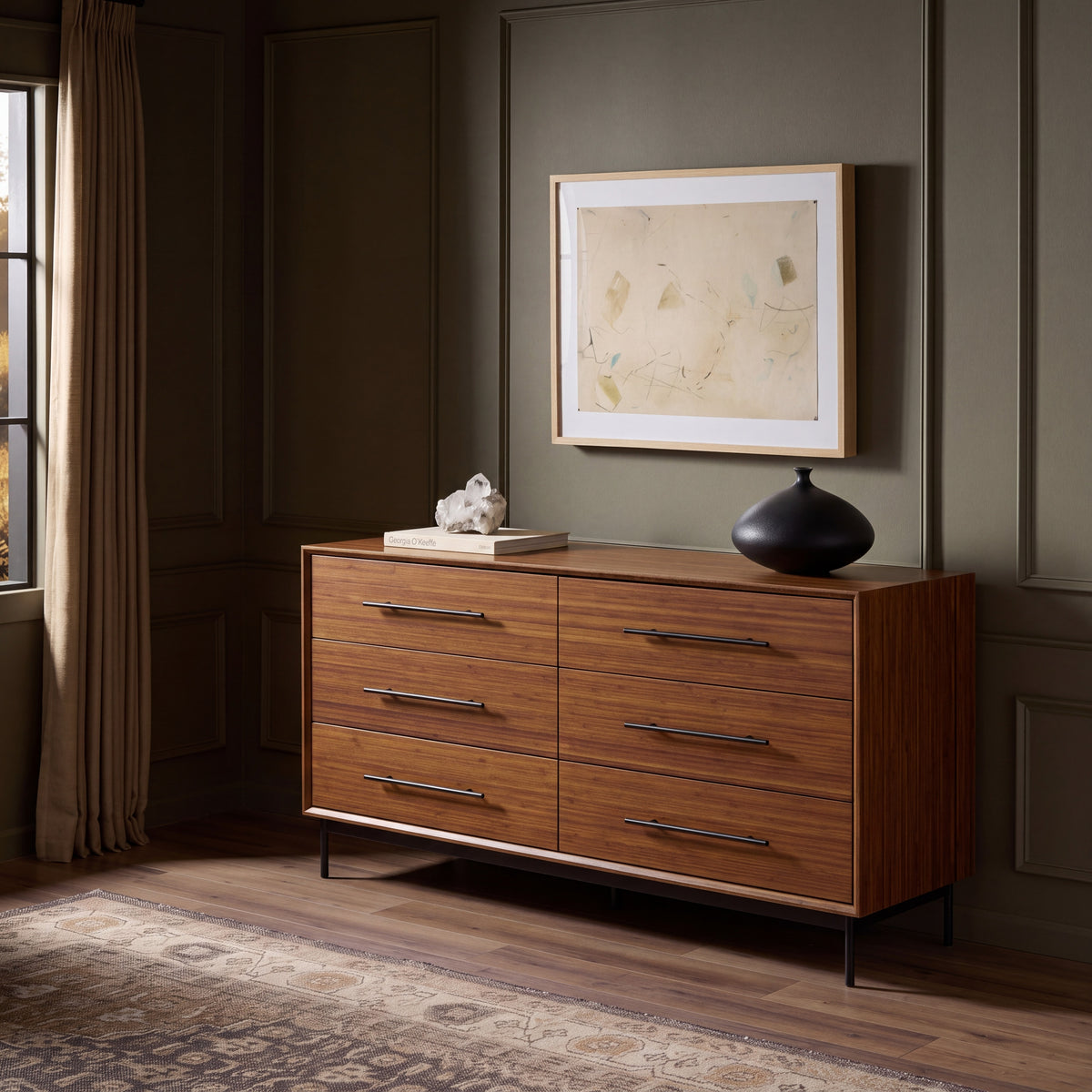 Greenington Taylor Dresser in Amber bamboo, shown in a bedroom
