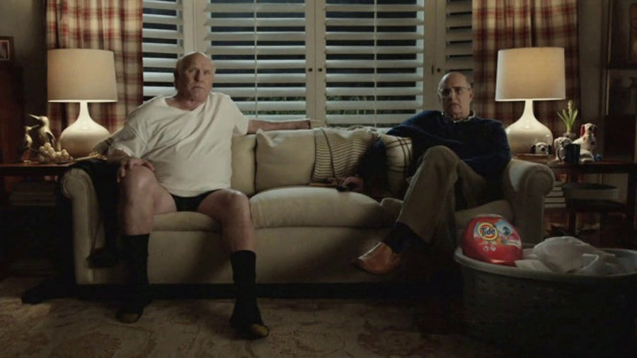 Scene from the 2017 Tide Super Bowl commercial in a living room