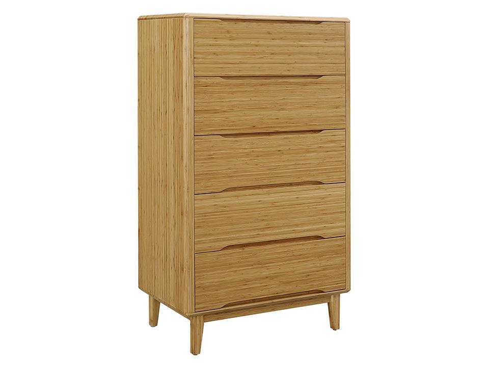 Greenington's Modern and Sustainable Currant Solid Bamboo Bedroom 5 Drawer High Chest in Caramelized Finish