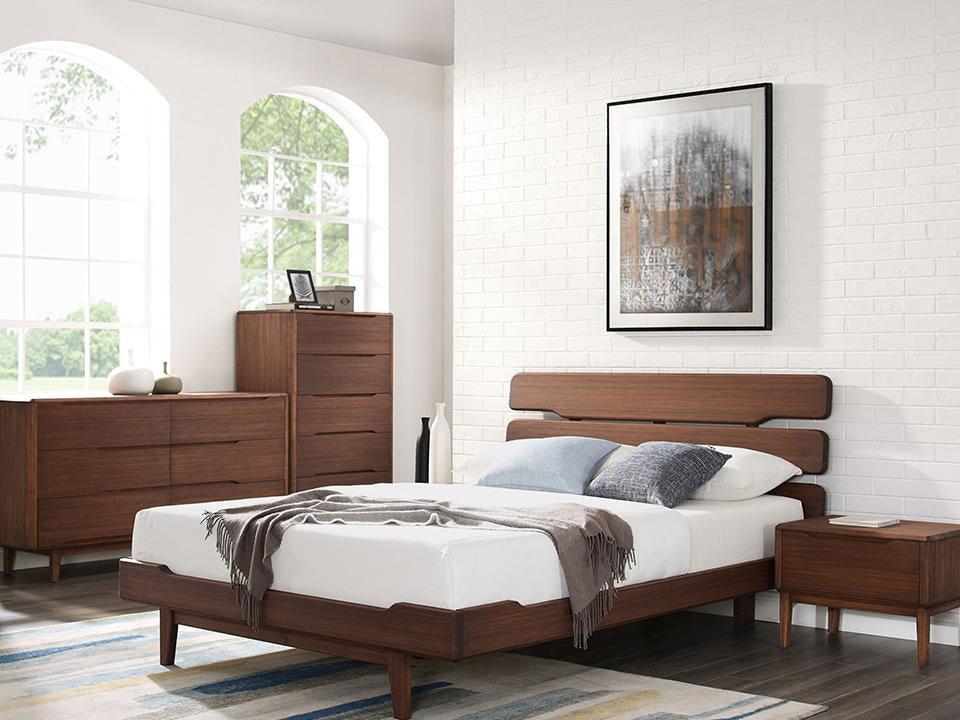 Greenington's Modern and Sustainable Currant Solid Bamboo Bedroom 5 Drawer High Chest in Oiled Walnut Finish