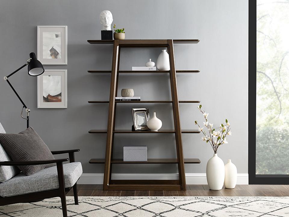 Greenington's Modern and Sustainable Currant Solid Bamboo Shelf Bookshelf in Black Walnut Finish