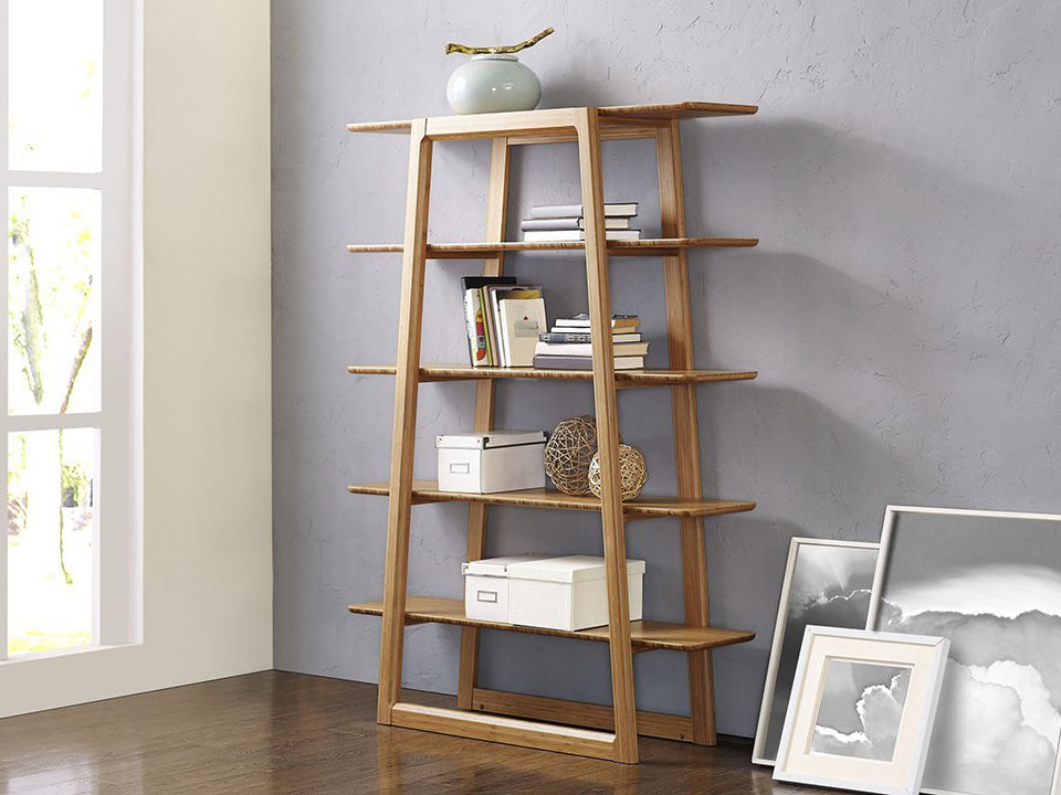 Greenington's Modern and Sustainable Currant Solid Bamboo Shelf Bookshelf in Caramelized Finish