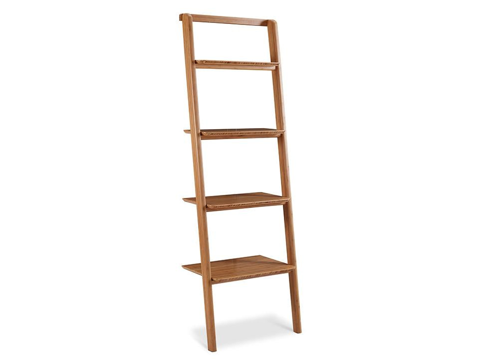 Greenington's Modern and Sustainable Currant Solid Bamboo Leaning Shelf Bookshelf in Caramelized Finish