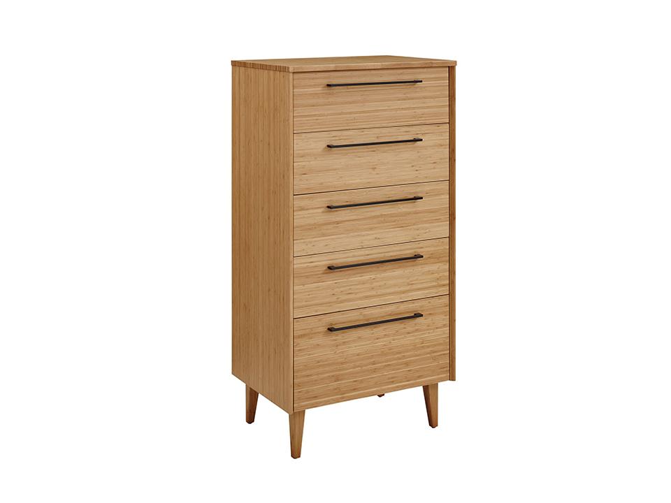 Greenington's Modern and Sustainable Sienna Solid Bamboo Bedroom 5 Drawer High Chest in Caramelized Finish