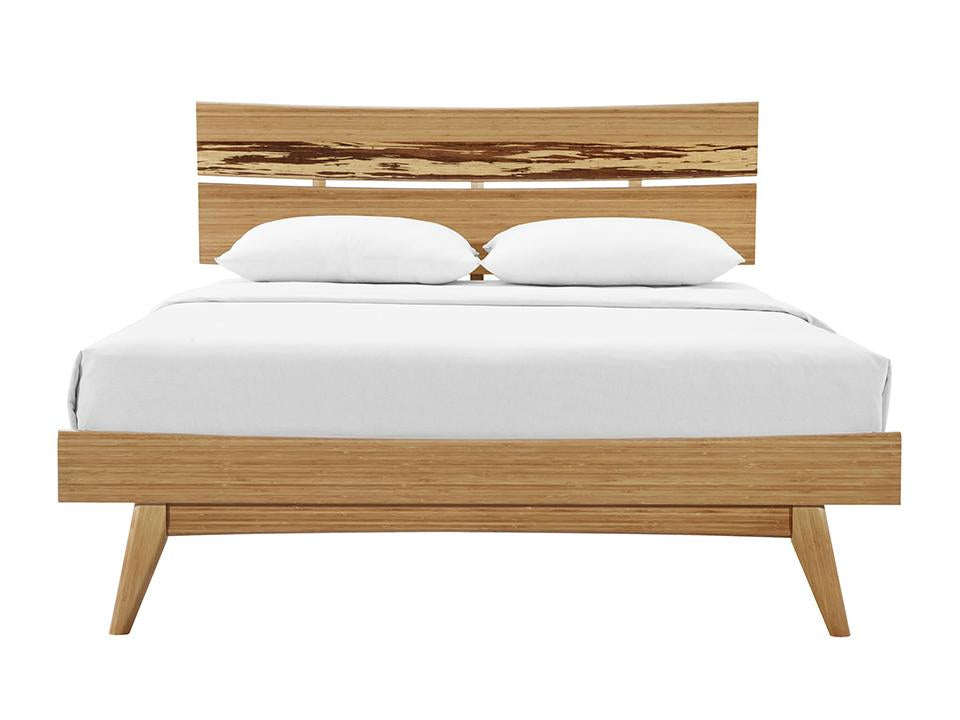 Greenington's Modern and Sustainable Azara Queen Solid Bamboo Platform Bed in Caramelized Finish with Exotic Tiger Accent