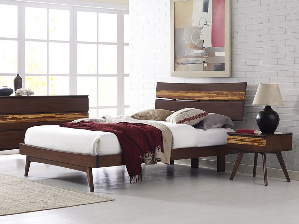 Greenington's Modern and Sustainable Azara Queen Solid Bamboo Platform Bed in Sable Finish with Exotic Tiger Accent