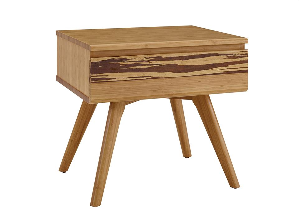 Greenington's Modern and Sustainable Azara Solid Bamboo Bedroom 1 Drawer Nightstand in Caramelized Finish with Exotic Tiger Accent