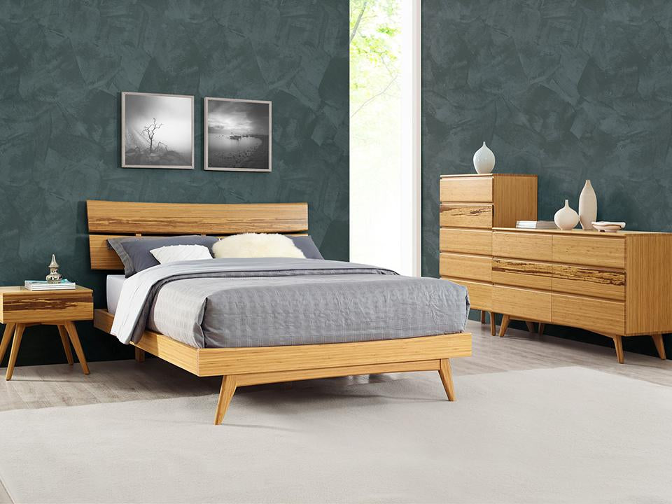Greenington's Modern and Sustainable Azara Solid Bamboo Bedroom 5 Drawer High Chest in Caramelized Finish with Exotic Tiger Accent