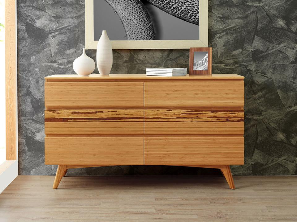 Greenington's Modern and Sustainable Azara Bamboo Solid Bedroom 6 Drawer Double Dresser in Caramelized Finish with Exotic Tiger Accent