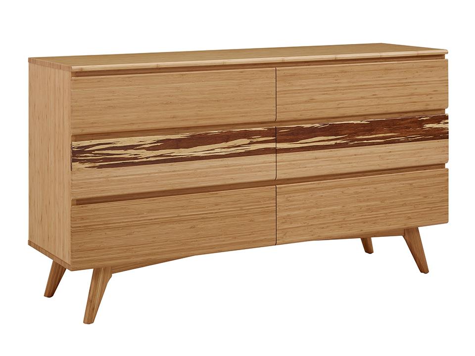 Greenington's Modern and Sustainable Azara Bamboo Solid Bedroom 6 Drawer Double Dresser in Caramelized Finish with Exotic Tiger Accent