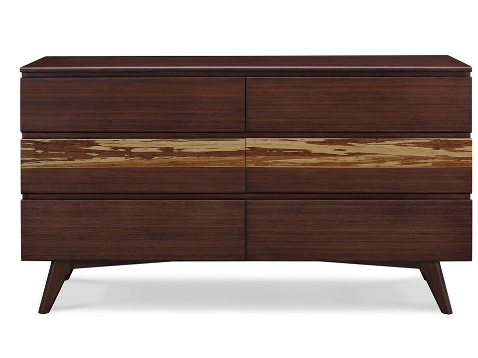 Greenington's Modern and Sustainable Azara Solid Bamboo Bedroom 6 Drawer Double Dresser in Sable Finish with Exotic Tiger Accent