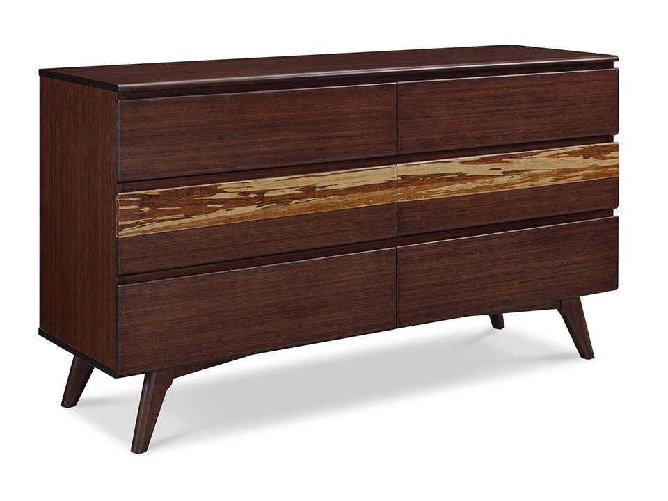 Greenington's Modern and Sustainable Azara Solid Bamboo Bedroom 6 Drawer Double Dresser in Sable Finish with Exotic Tiger Accent