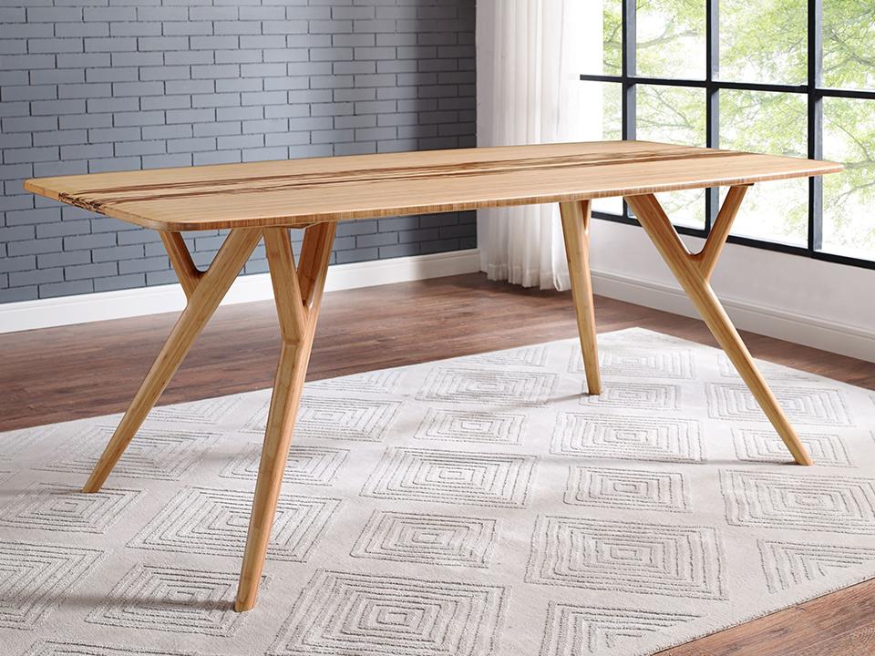 Greenington's Modern and Sustainable Azara Solid Bamboo Dining Table in Caramelized Finish with Exotic Tiger Accent