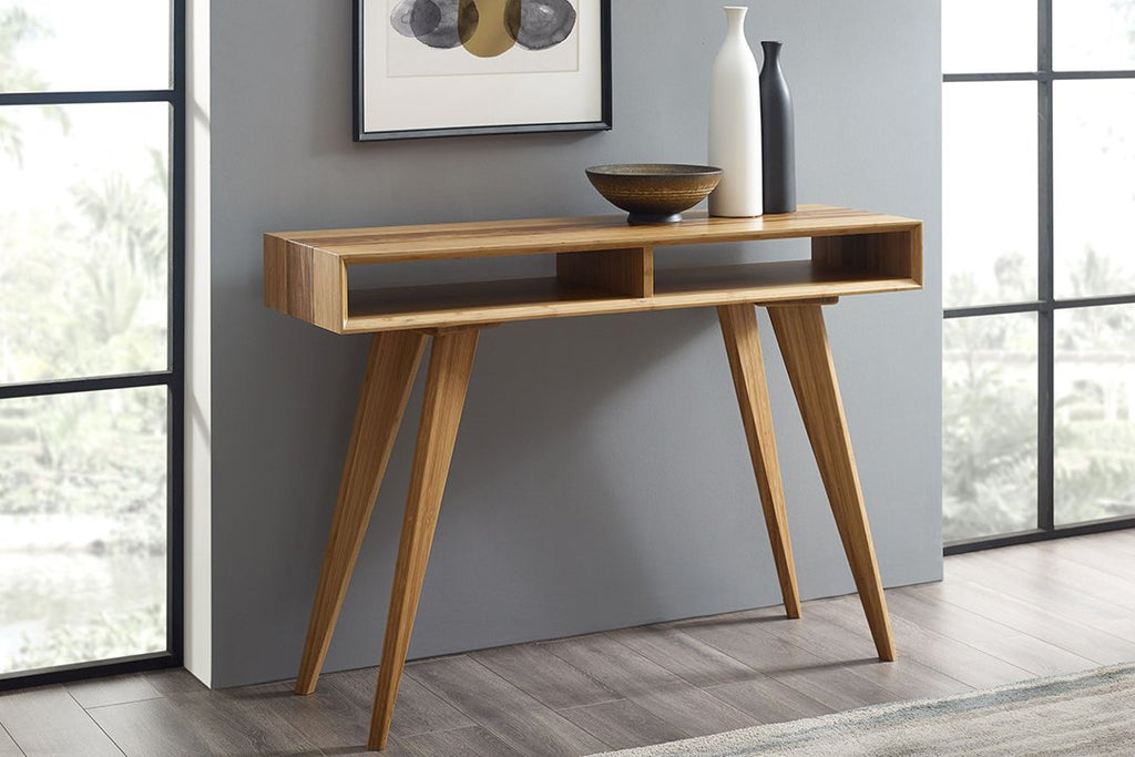 Greenington's Modern and Sustainable Azara Solid Bamboo Occasional Console Table in Caramelized Finish with Exotic Tiger Accent