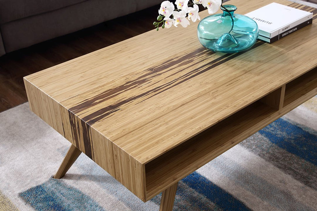 Greenington's Modern and Sustainable Azara Solid Bamboo Occasional Coffee Table in Caramelized Finish with Exotic Tiger Accent