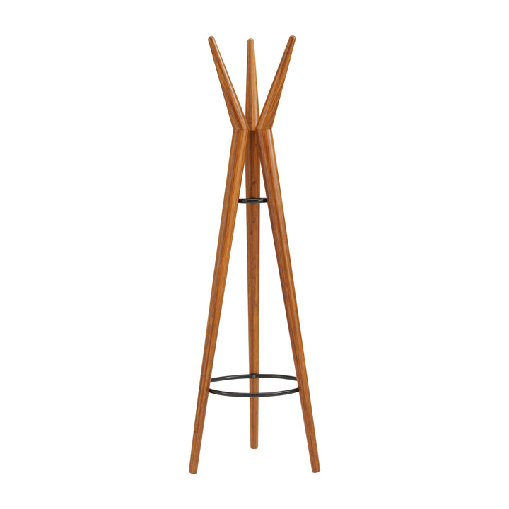 Greenington's Modern and Sustainable Spire Coat Tree in Solid Amber Bamboo with Black Accent