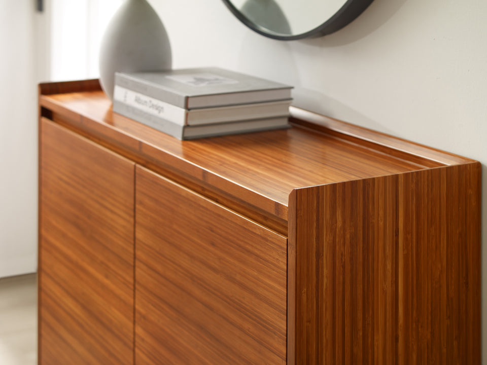 Greenington's Modern and Sustainable Mira Console in Solid Amber Bamboo