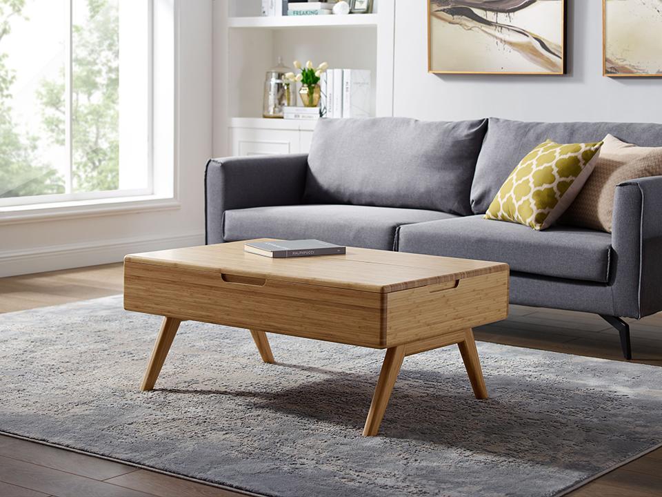 Greenington's Modern and Sustainable Rhody Lift Top Solid Bamboo Occasional Coffee Table in Caramelized Finish
