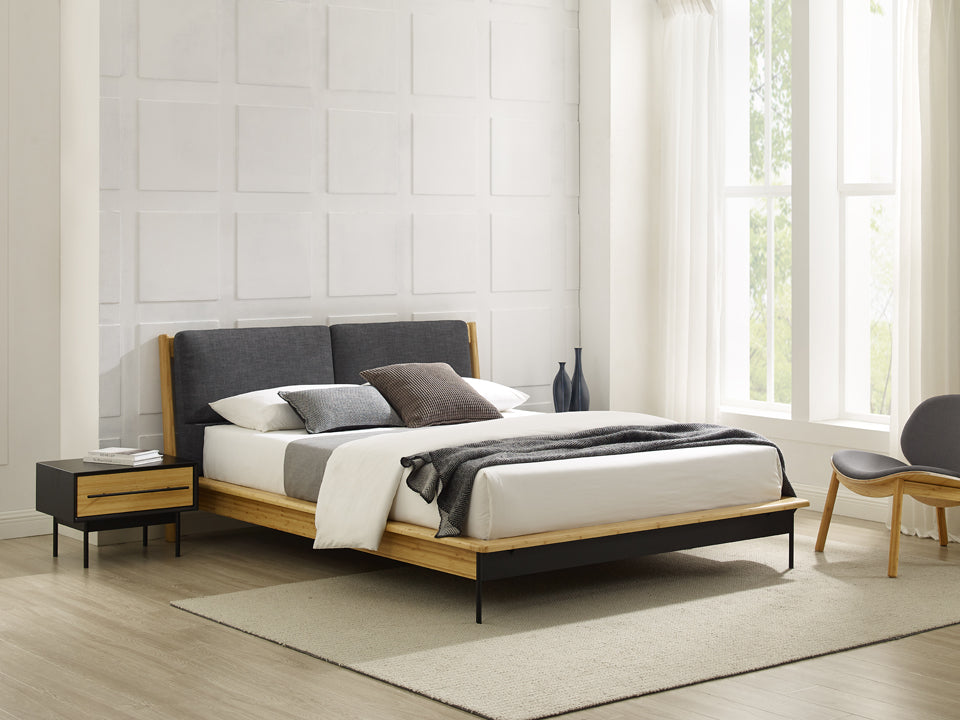 Greenington's Modern and Sustainable Santa Cruz Queen Solid Bamboo Cushioned Platform Bed in Wheat Finish