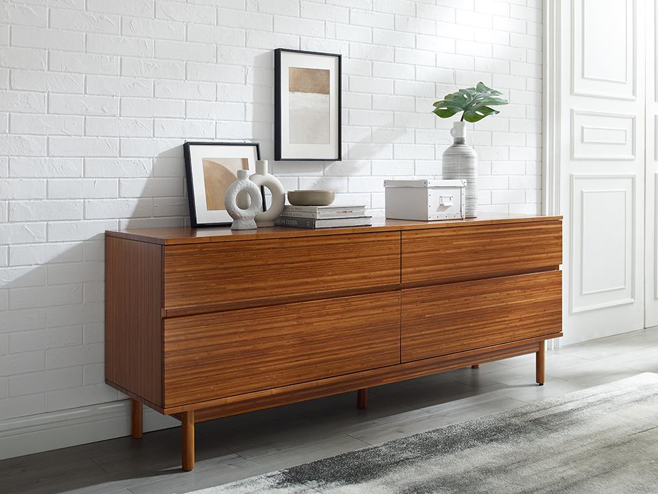 modern bamboo dresser 3-Drawer Four-Legged Bamboo Chest of Drawers Molto Collectibles